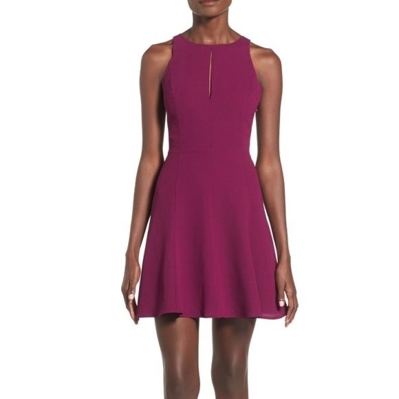 Leith Fit & Flare Dress High neck Halter Sleeveless Purple MINI sz S - | Plum - Picture 2 of 7